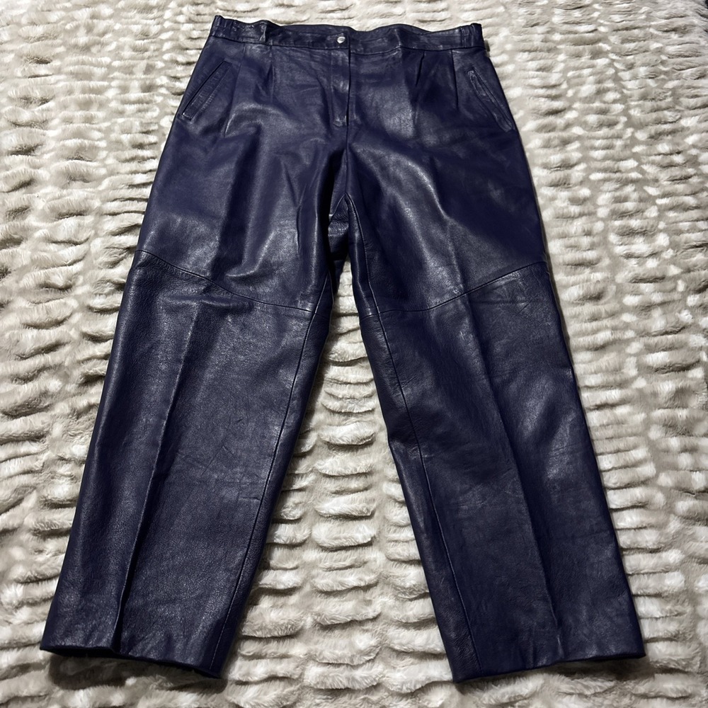 Vintage Savion Purple 100% Leather Pants High Waisted Tapered Size 20 Pockets